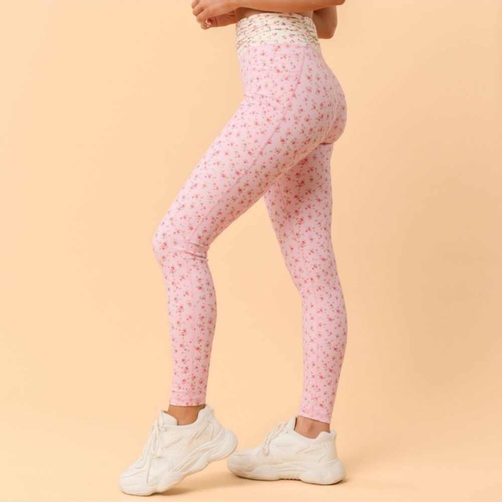 NWT Blogilates Women's Ruched Waist Leggings, Pink Floral